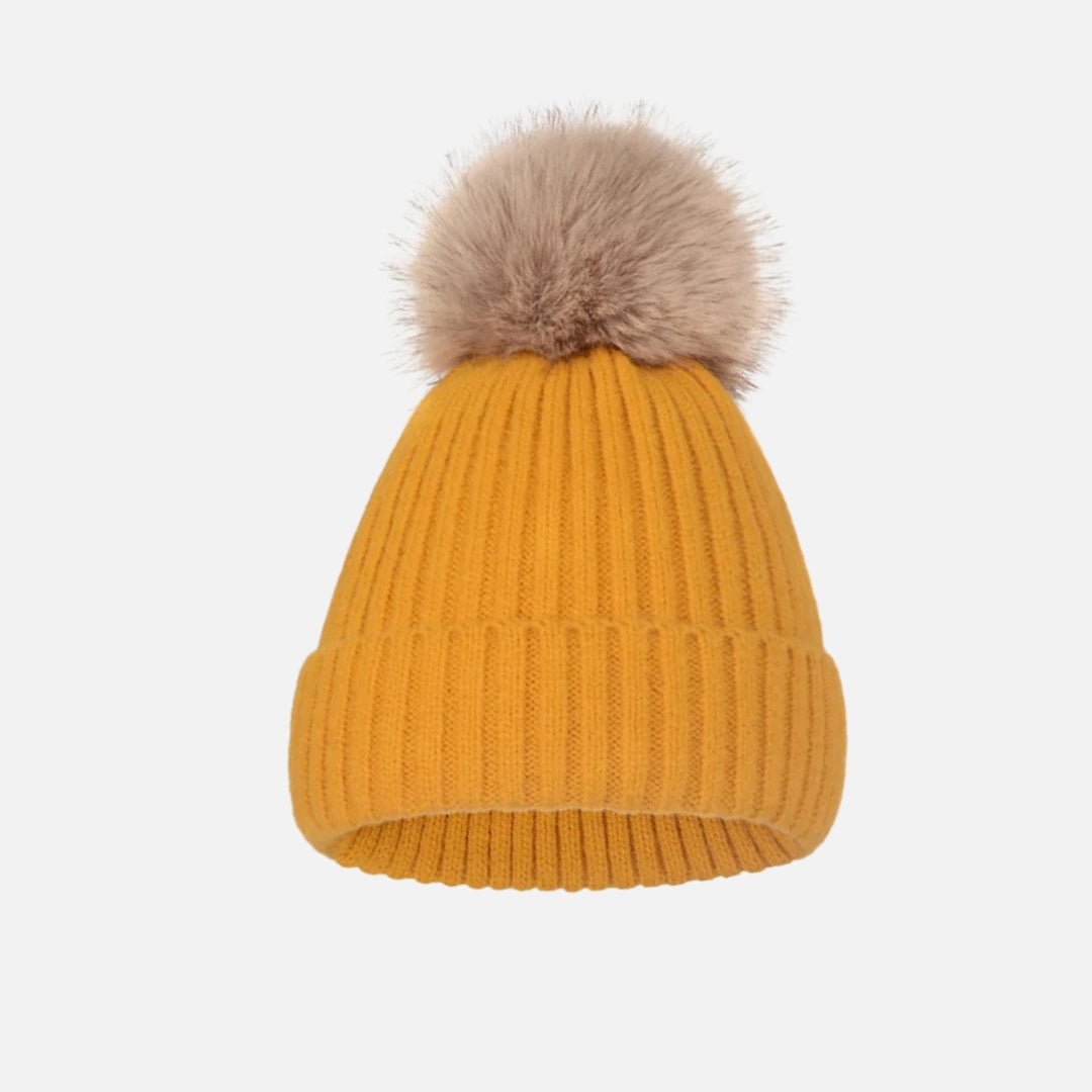 Bonnet Beige Pompon Femme | SOFT'POMP