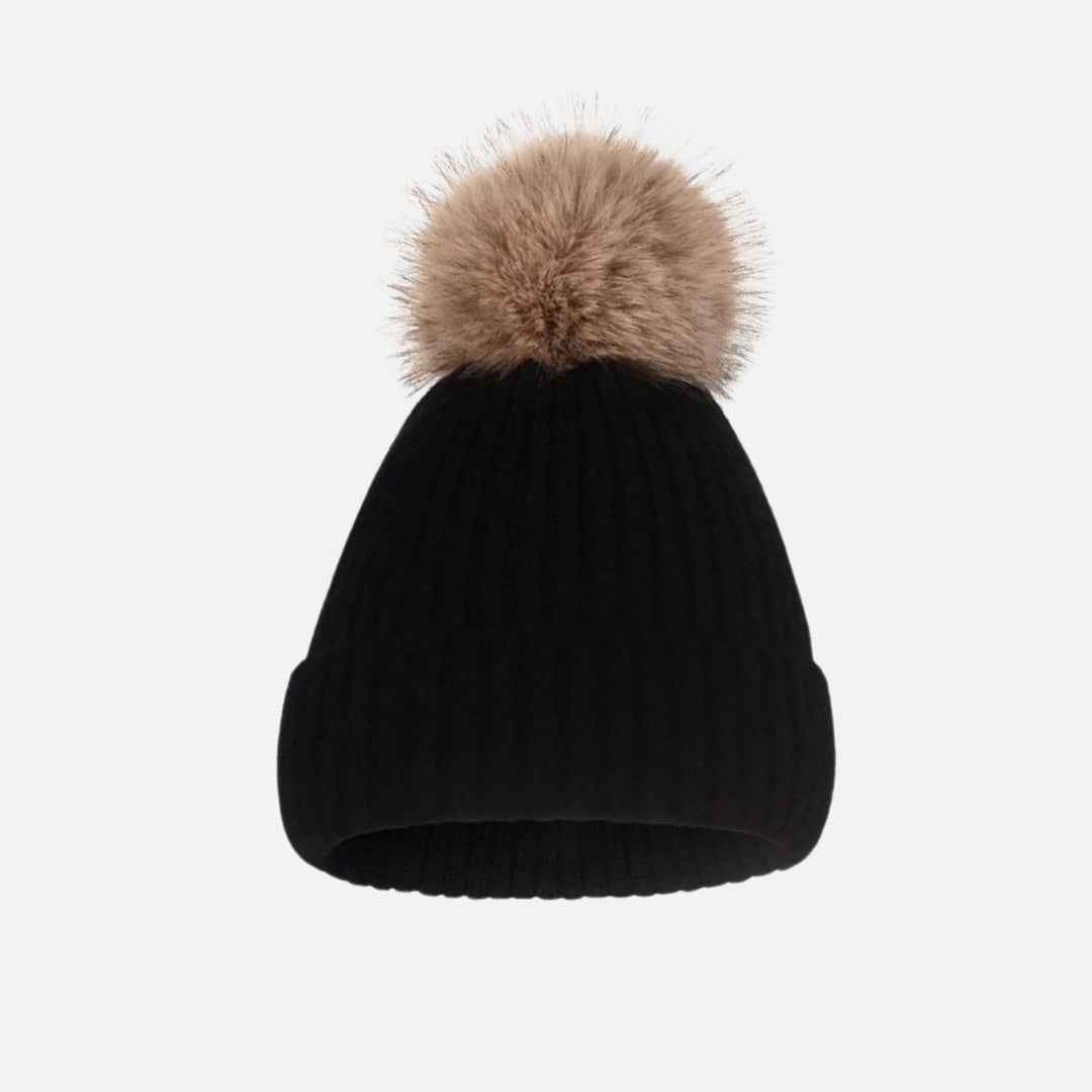 Bonnet Beige Pompon Femme | SOFT'POMP