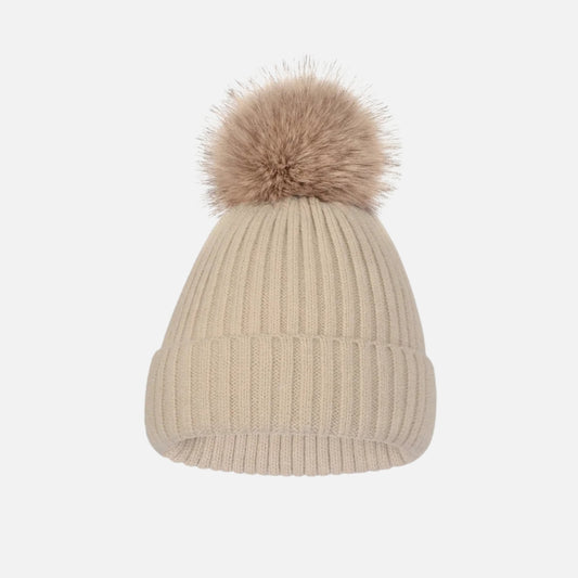 Bonnet Beige Pompon Femme | SOFT'POMP